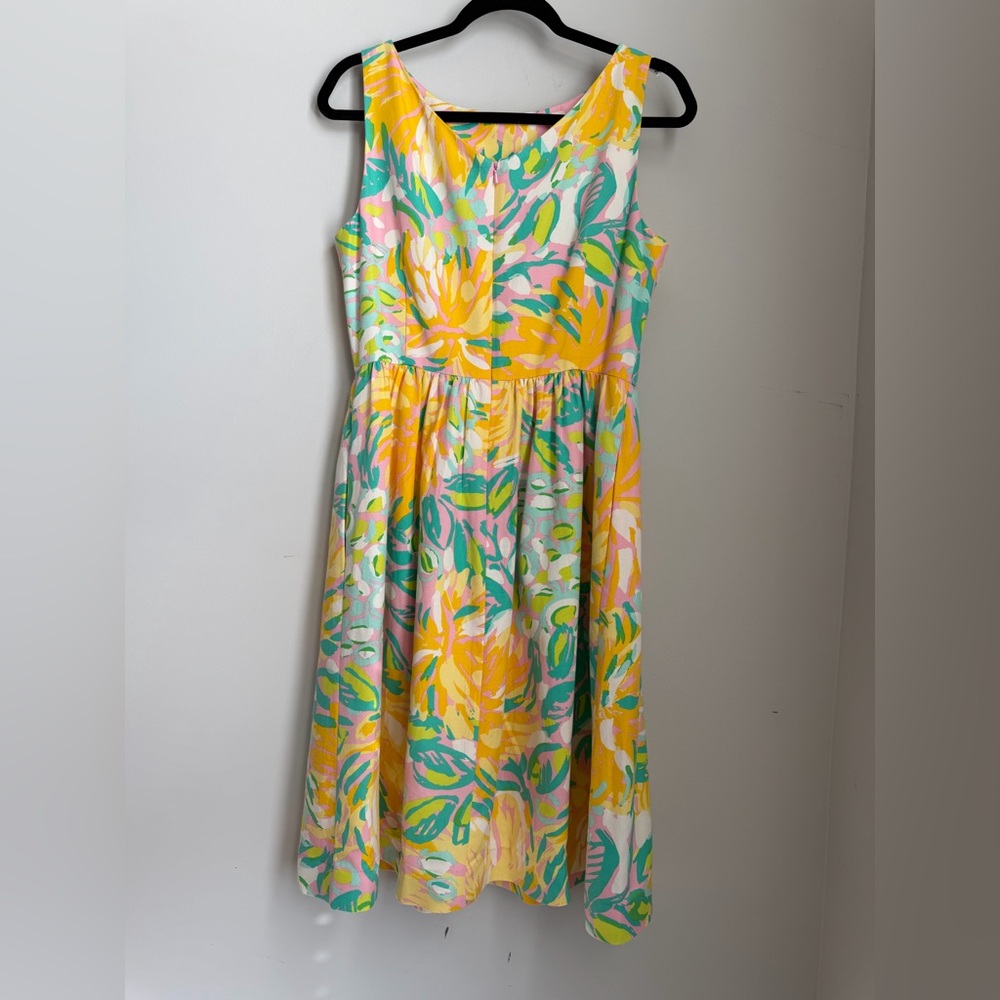 Lilly Pulitzer Sleeveless Fit & Flare Dress Size 10 Floral Pink Yellow Green - Picture 6 of 16